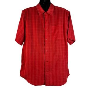 R&R Casual Men's Shirt Red Sz XL Collared Button Up Short Sleeve Plaid Polyester